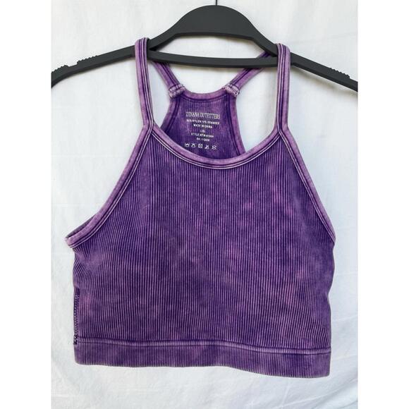 Tops - NWT Zenana ribbed purple acid washed Seamless Crop Tank Top activewear yoga L/XL